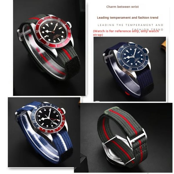 Bracelet de montre rayé pour homme, bracelet de montre souple, Tudor Black Bay UR GNE, 1958 nylon, vert armée, rouge, haute qualité, 22mm – Image 4