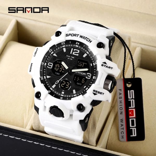 SANDA-Montre de sport militaire étanche pour homme, montre-bracelet à quartz, horloge antichoc, marque supérieure, 6030