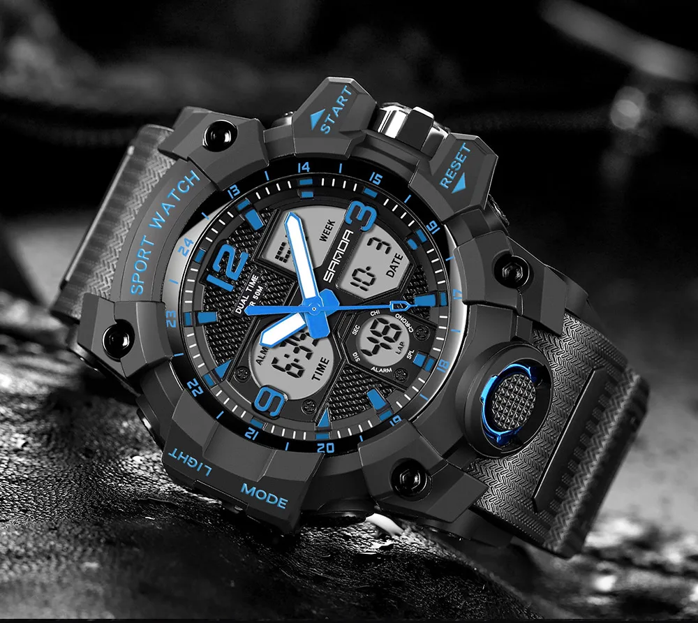 SANDA-Montre de sport militaire étanche pour homme, montre-bracelet à quartz, horloge antichoc, marque supérieure, 6030