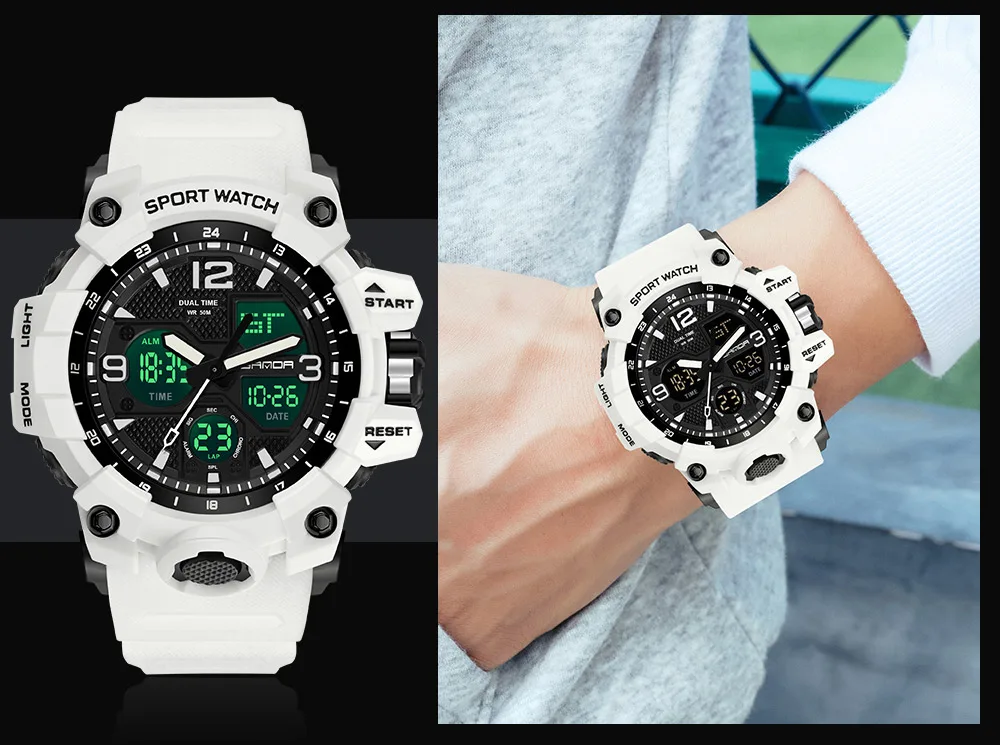 SANDA-Montre de sport militaire étanche pour homme, montre-bracelet à quartz, horloge antichoc, marque supérieure, 6030