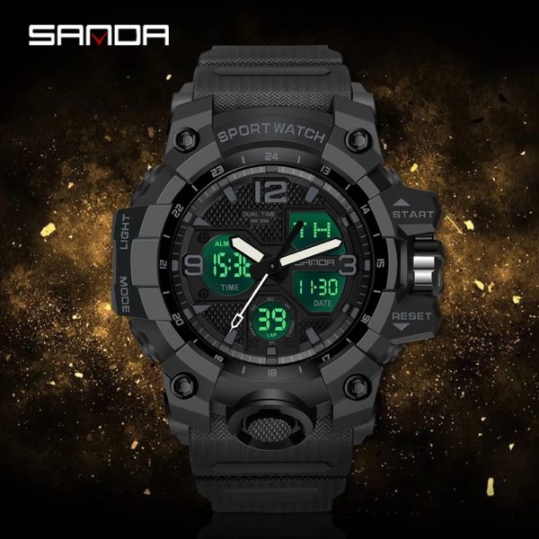 SANDA-Montre de sport militaire étanche pour homme, montre-bracelet à quartz, horloge antichoc, marque supérieure, 6030 – Image 2