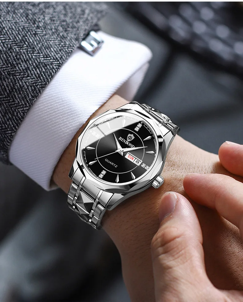 BINBOND-Montre de dehors Militaire pour Homme, Bracelet en Acier, Étanche, Shoous, Plusieurs Couleurs, Mode, Marque Internationale, B5552