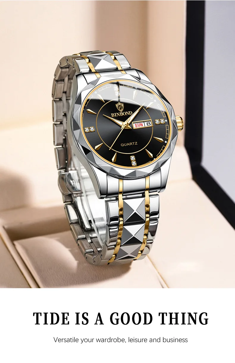 BINBOND-Montre de dehors Militaire pour Homme, Bracelet en Acier, Étanche, Shoous, Plusieurs Couleurs, Mode, Marque Internationale, B5552