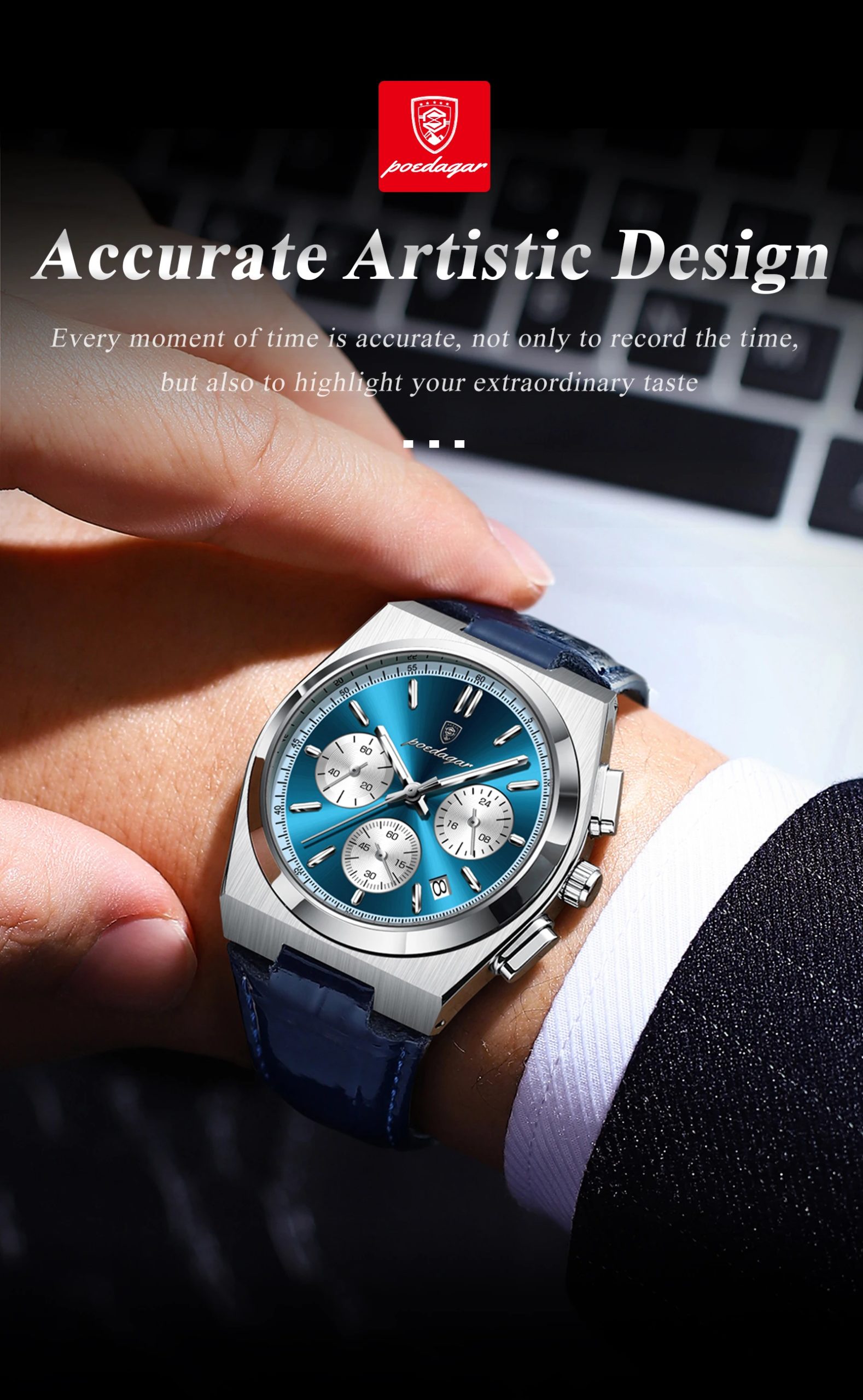 POEDAGAR-Montre de sport militaire en cuir pour homme, chronographe Shoous étanche, montres à quartz, date de luxe
