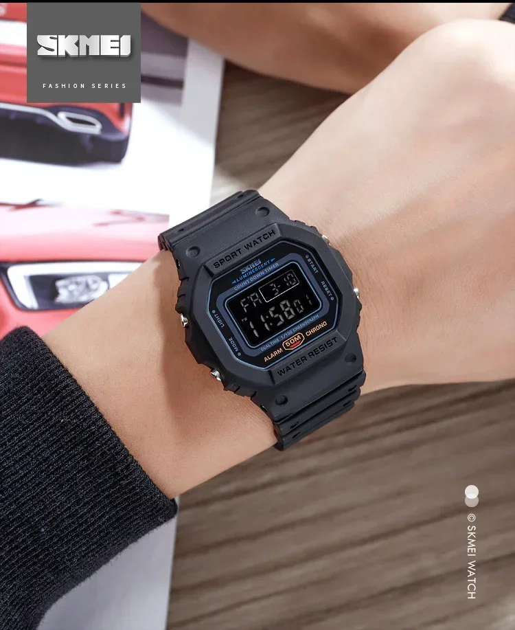 SKMEI-Montre numérique de sport pour homme, montres-bracelets électroniques étanches, affichage LED militaire, horloge Alarm1988, 1628