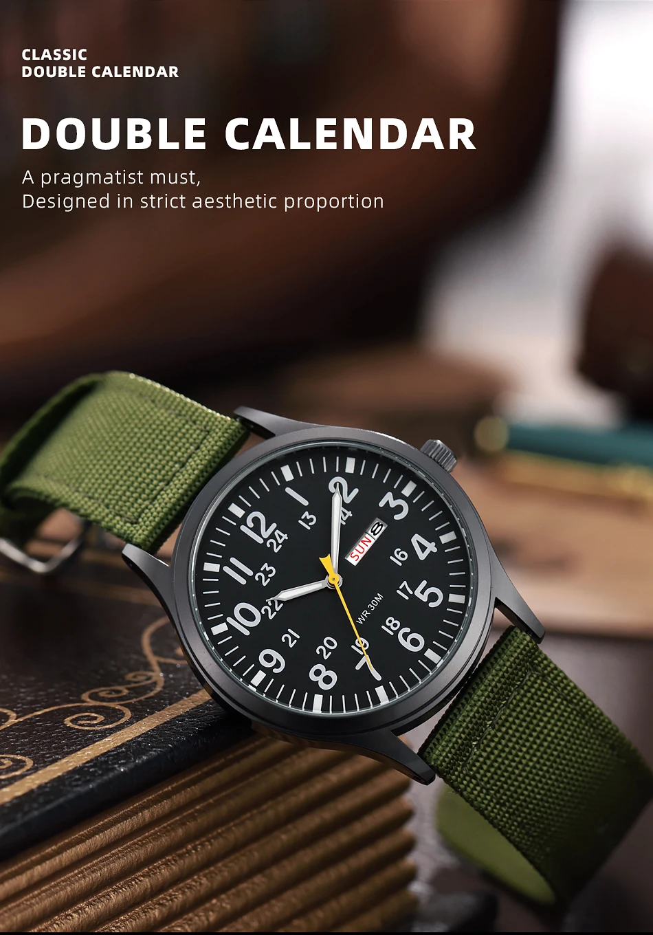 Montre classique en nylon pour homme, montre à quartz, veilleuse tissée, calendrier, affichage de la semaine, sport, montres-bracelets décontractées, étanche, nouveau, 2024