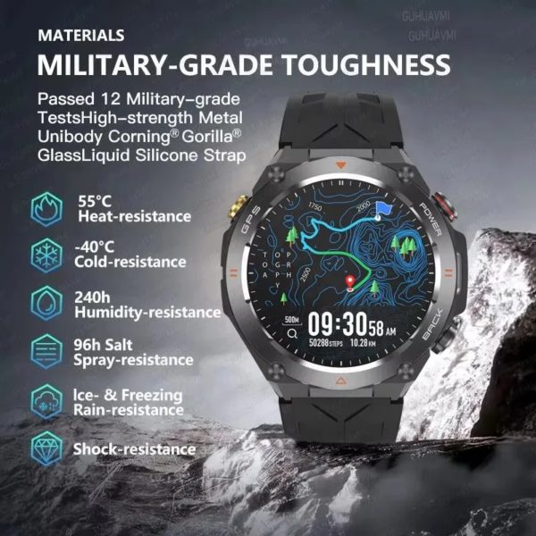 Montre intelligente GPS militaire pour homme, écran AMOLED, fréquence cardiaque, appel Bluetooth, étanche IP68, extérieur, batterie 650mAh, nouveau, 2021 – Image 6