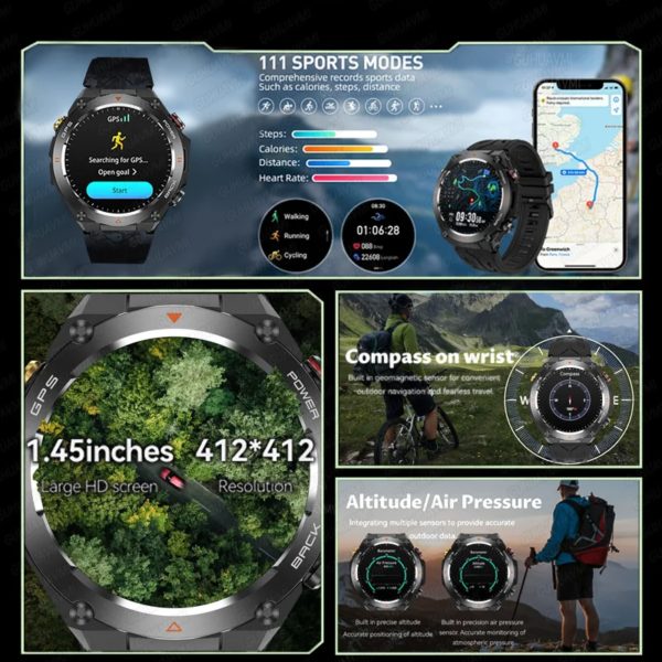 Montre intelligente GPS militaire pour homme, écran AMOLED, fréquence cardiaque, appel Bluetooth, étanche IP68, extérieur, batterie 650mAh, nouveau, 2021 – Image 2