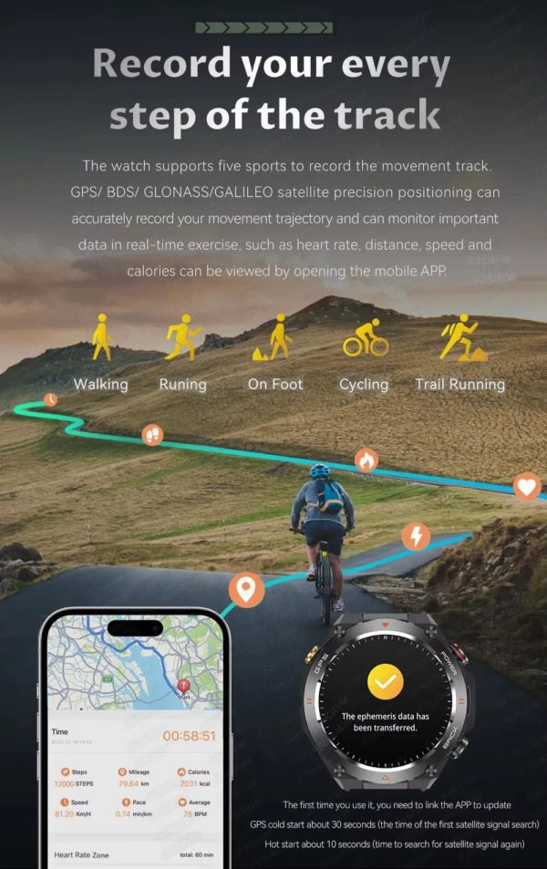 Montre intelligente GPS militaire pour homme, écran AMOLED, fréquence cardiaque, appel Bluetooth, étanche IP68, extérieur, batterie 650mAh, nouveau, 2021 – Image 4