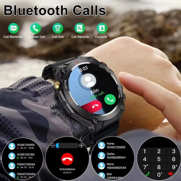 Montre intelligente GPS militaire pour homme, écran AMOLED, fréquence cardiaque, appel Bluetooth, étanche IP68, extérieur, batterie 650mAh, nouveau, 2021 – Image 3