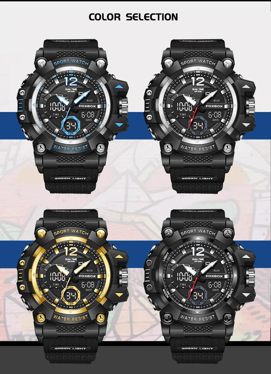 LIGE-Montres de sport étanches à la mode pour hommes, montre-bracelet multifonction, horloge militaire, alarme LED, degré de choc, 50m