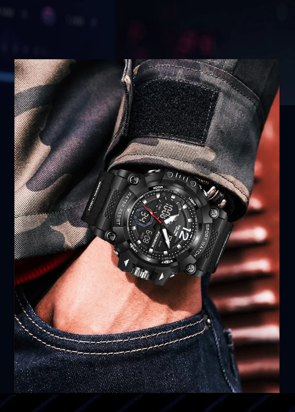 LIGE-Montres de sport étanches à la mode pour hommes, montre-bracelet multifonction, horloge militaire, alarme LED, degré de choc, 50m