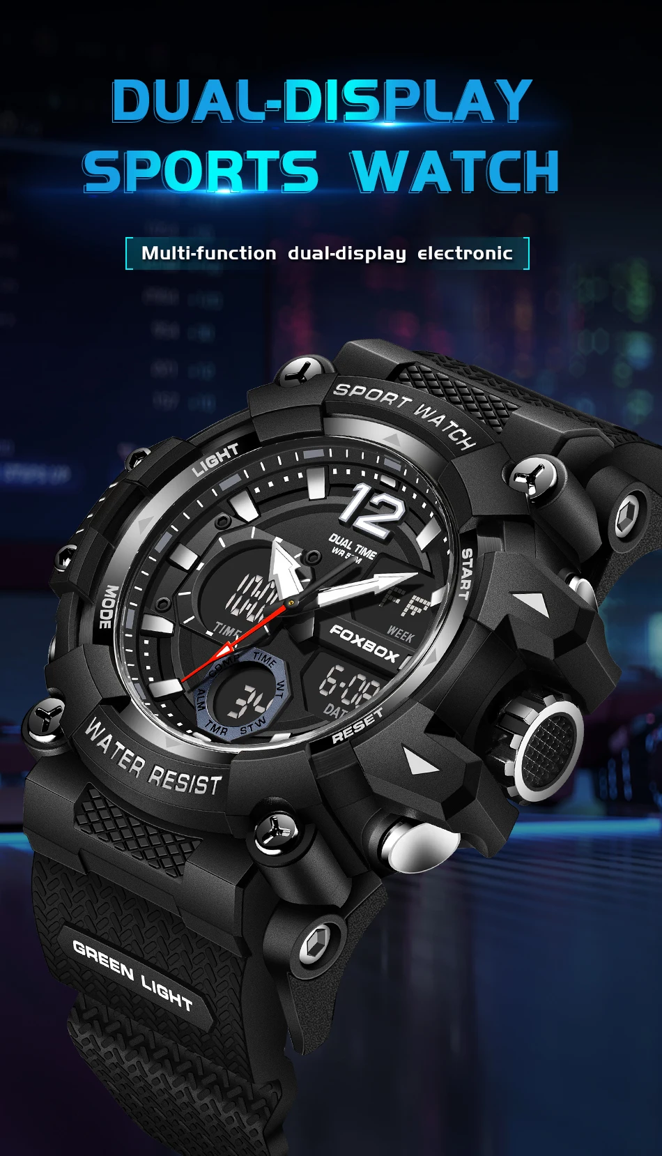 LIGE-Montres de sport étanches à la mode pour hommes, montre-bracelet multifonction, horloge militaire, alarme LED, degré de choc, 50m