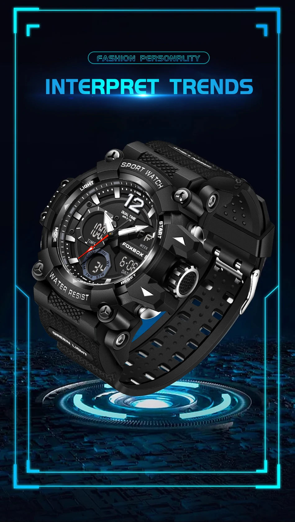 LIGE-Montres de sport étanches à la mode pour hommes, montre-bracelet multifonction, horloge militaire, alarme LED, degré de choc, 50m