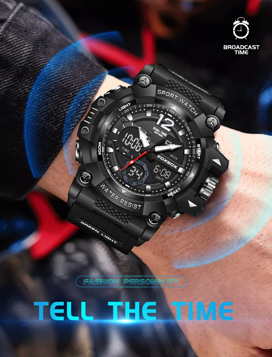 LIGE-Montres de sport étanches à la mode pour hommes, montre-bracelet multifonction, horloge militaire, alarme LED, degré de choc, 50m