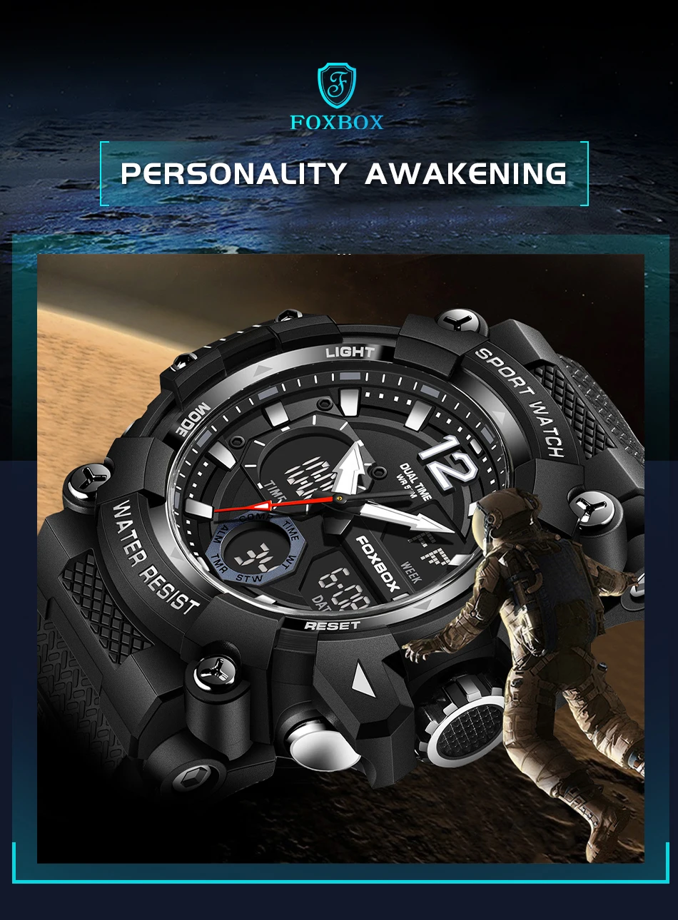 LIGE-Montres de sport étanches à la mode pour hommes, montre-bracelet multifonction, horloge militaire, alarme LED, degré de choc, 50m
