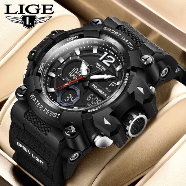 LIGE-Montres de sport étanches à la mode pour hommes, montre-bracelet multifonction, horloge militaire, alarme LED, degré de choc, 50m