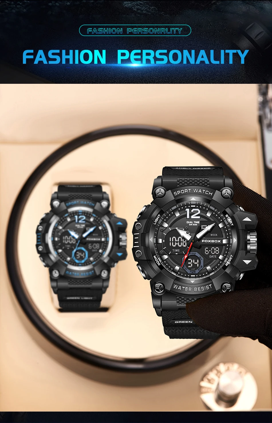 LIGE-Montres de sport étanches à la mode pour hommes, montre-bracelet multifonction, horloge militaire, alarme LED, degré de choc, 50m