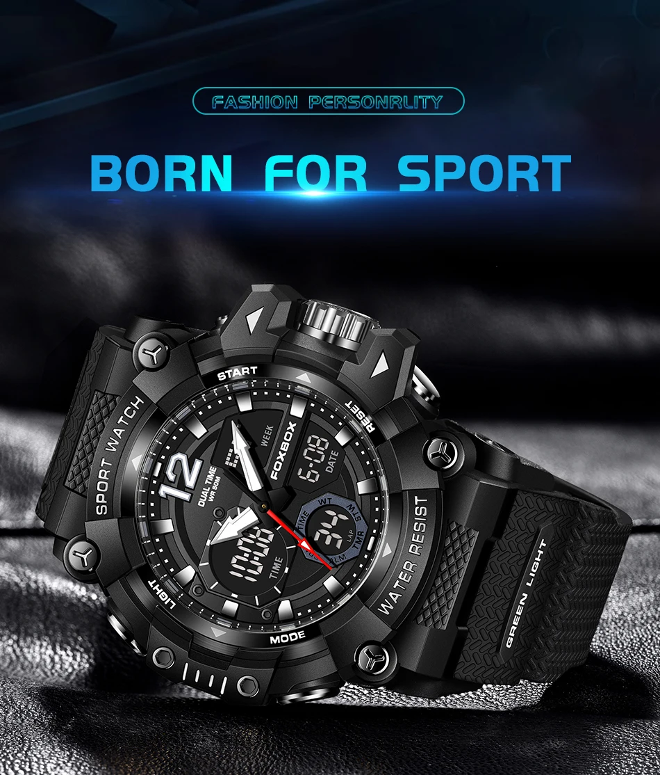 LIGE-Montres de sport étanches à la mode pour hommes, montre-bracelet multifonction, horloge militaire, alarme LED, degré de choc, 50m
