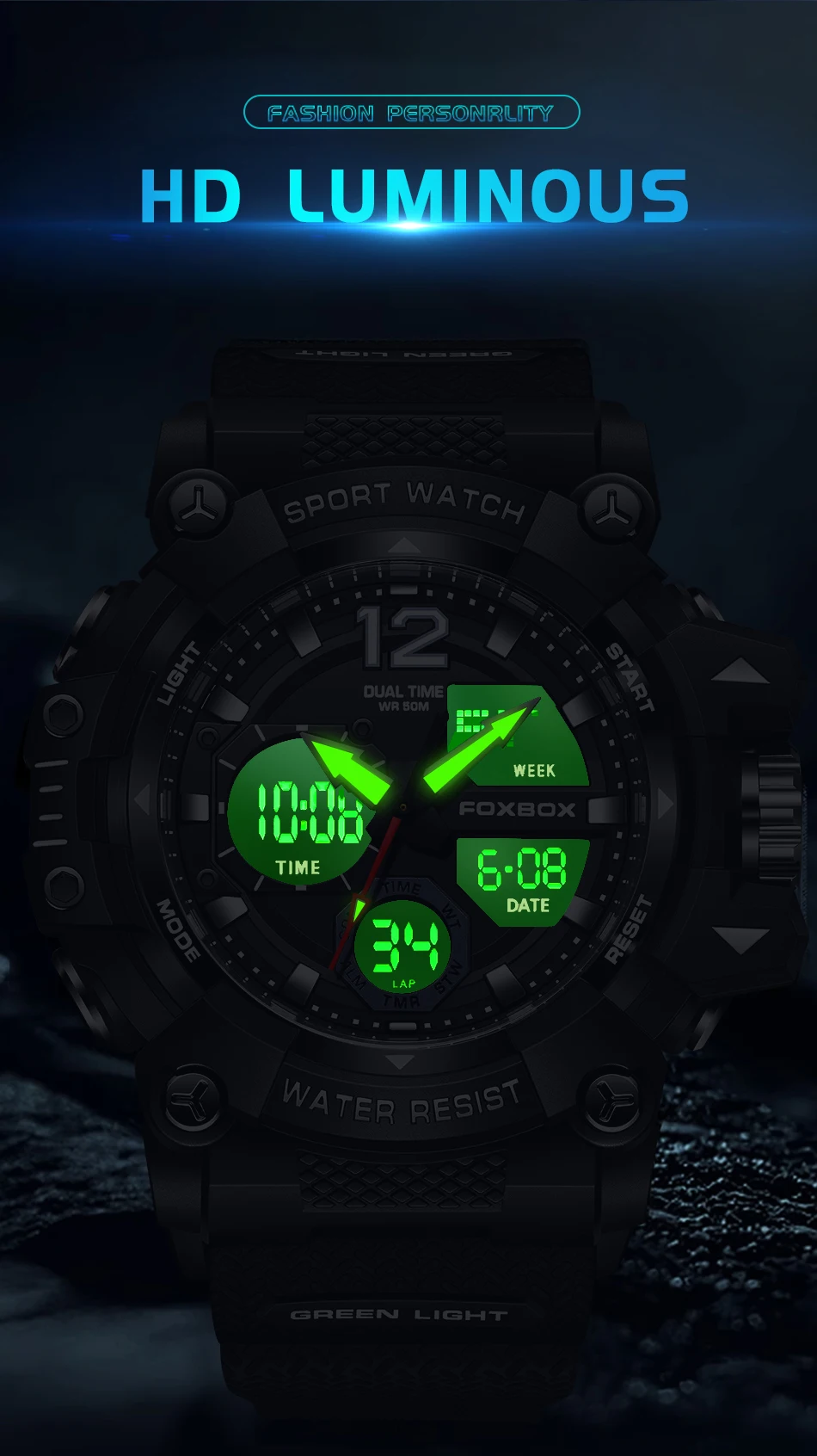 LIGE-Montres de sport étanches à la mode pour hommes, montre-bracelet multifonction, horloge militaire, alarme LED, degré de choc, 50m