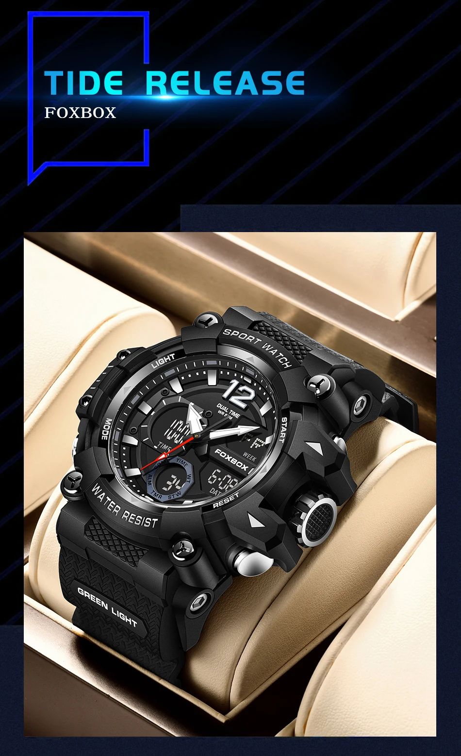 LIGE-Montres de sport étanches à la mode pour hommes, montre-bracelet multifonction, horloge militaire, alarme LED, degré de choc, 50m