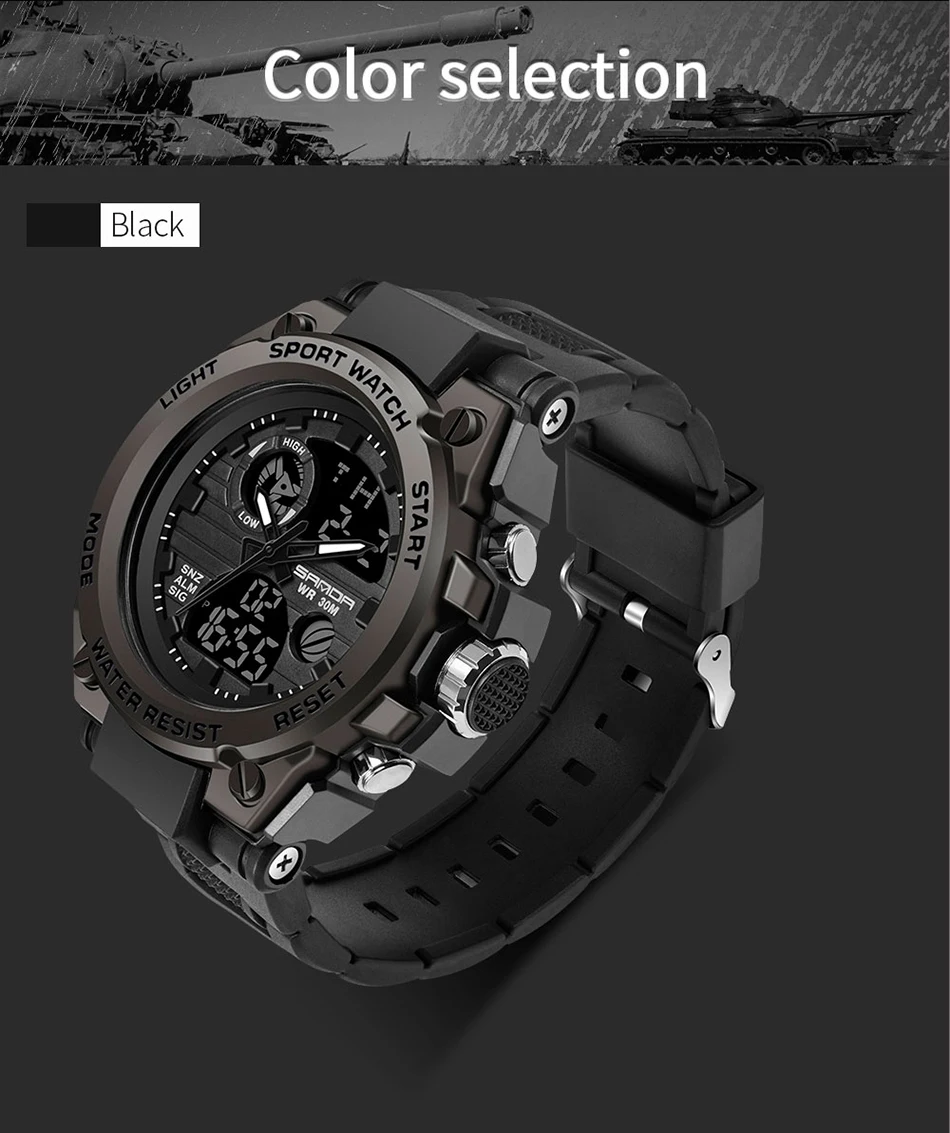 SANDA – montre numérique de sport pour hommes, Style 739G, antichoc, électronique, étanche