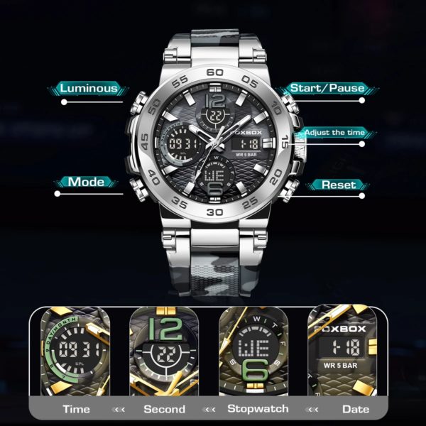 LIGE-Montre de sport électronique numérique pour homme, fonction complète, heure mondiale, LED, lampe de levage automatique de la main, étanche, nouveau – Image 4