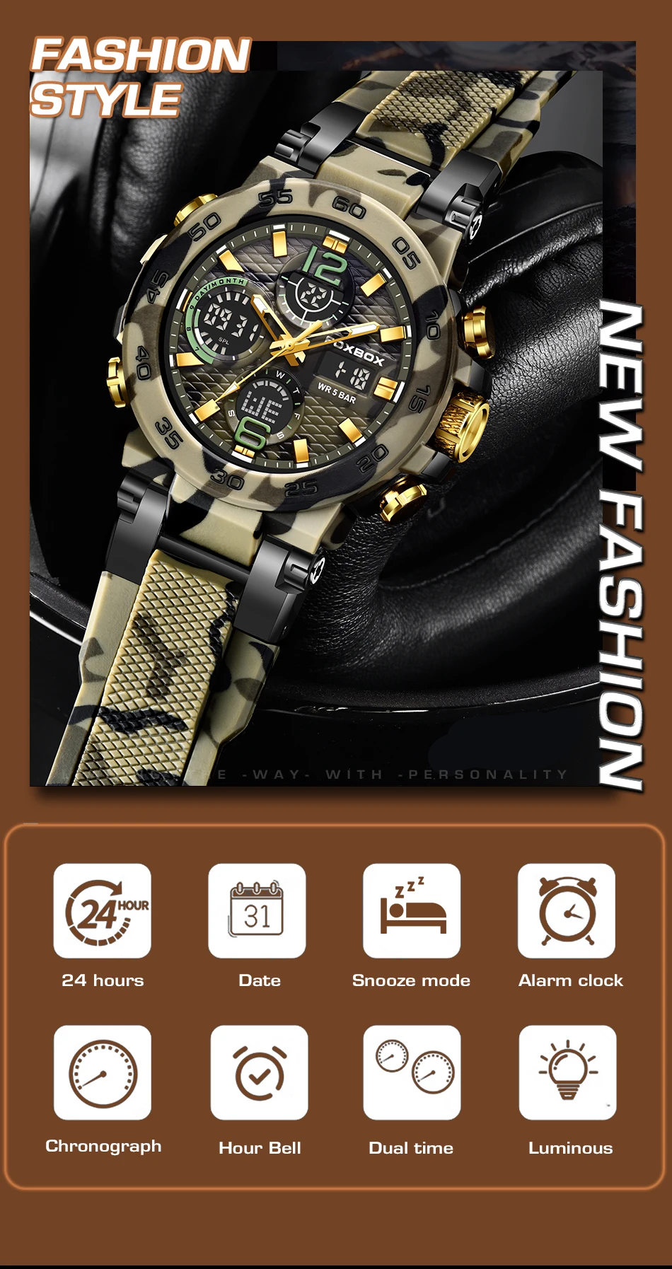 LIGE-Montre de sport électronique numérique pour homme, fonction complète, heure mondiale, LED, lampe de levage automatique de la main, étanche, nouveau