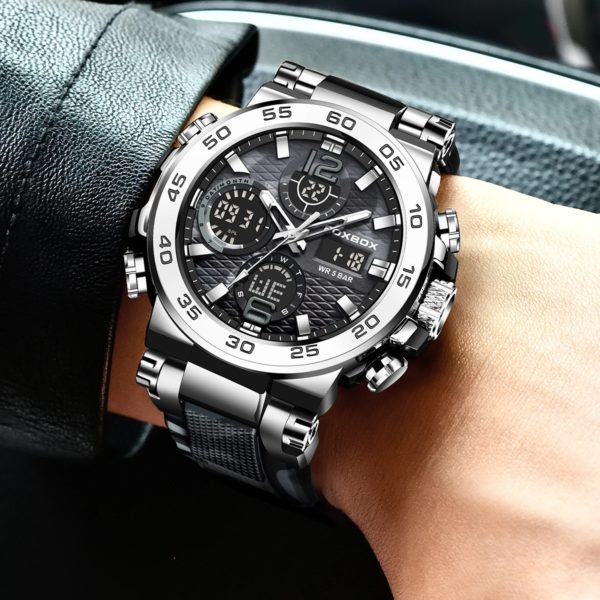 LIGE-Montre de sport électronique numérique pour homme, fonction complète, heure mondiale, LED, lampe de levage automatique de la main, étanche, nouveau – Image 5