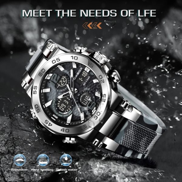 LIGE-Montre de sport électronique numérique pour homme, fonction complète, heure mondiale, LED, lampe de levage automatique de la main, étanche, nouveau – Image 3
