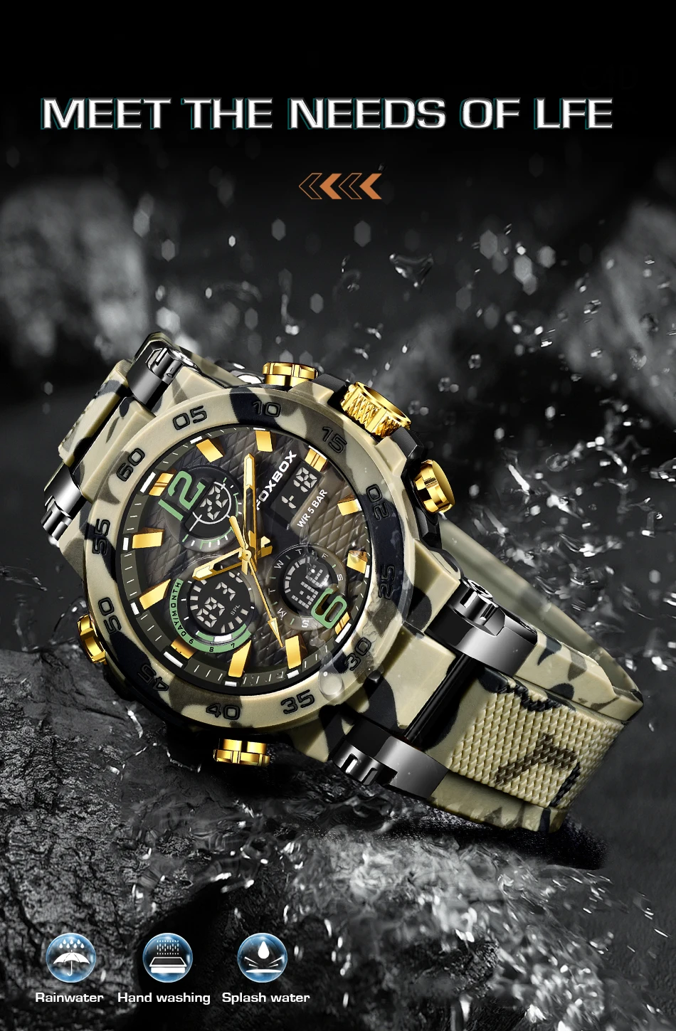 LIGE-Montre de sport électronique numérique pour homme, fonction complète, heure mondiale, LED, lampe de levage automatique de la main, étanche, nouveau