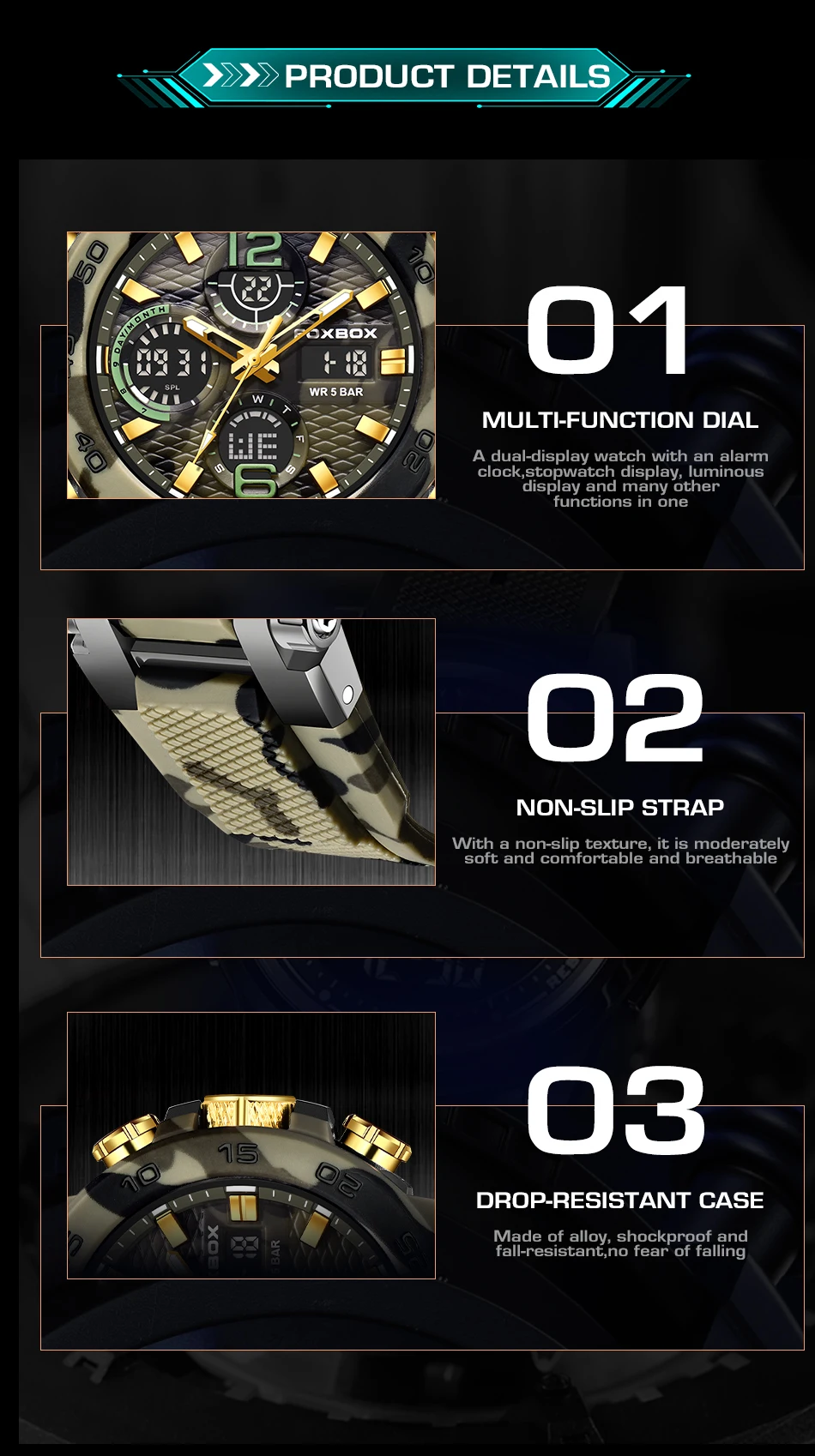 LIGE-Montre de sport électronique numérique pour homme, fonction complète, heure mondiale, LED, lampe de levage automatique de la main, étanche, nouveau
