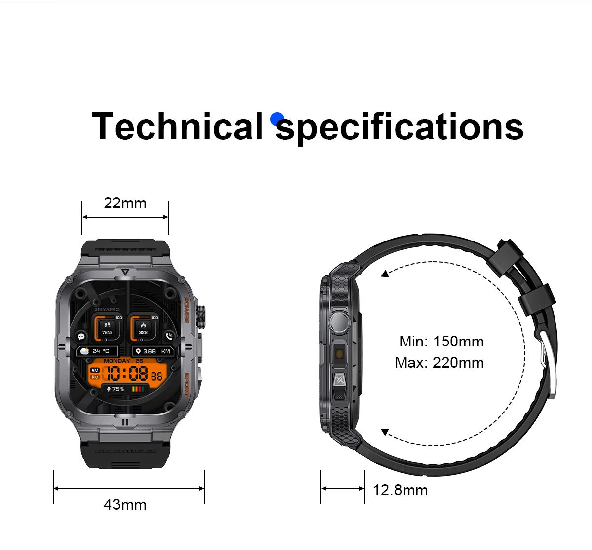 Montre intelligente militaire pour hommes, IP68, 5atm, sport de plein air, suivi de la condition physique, moniteur de santé, 1.96 pouces, appel BT, montre intelligente, traqueur GPS, 2025
