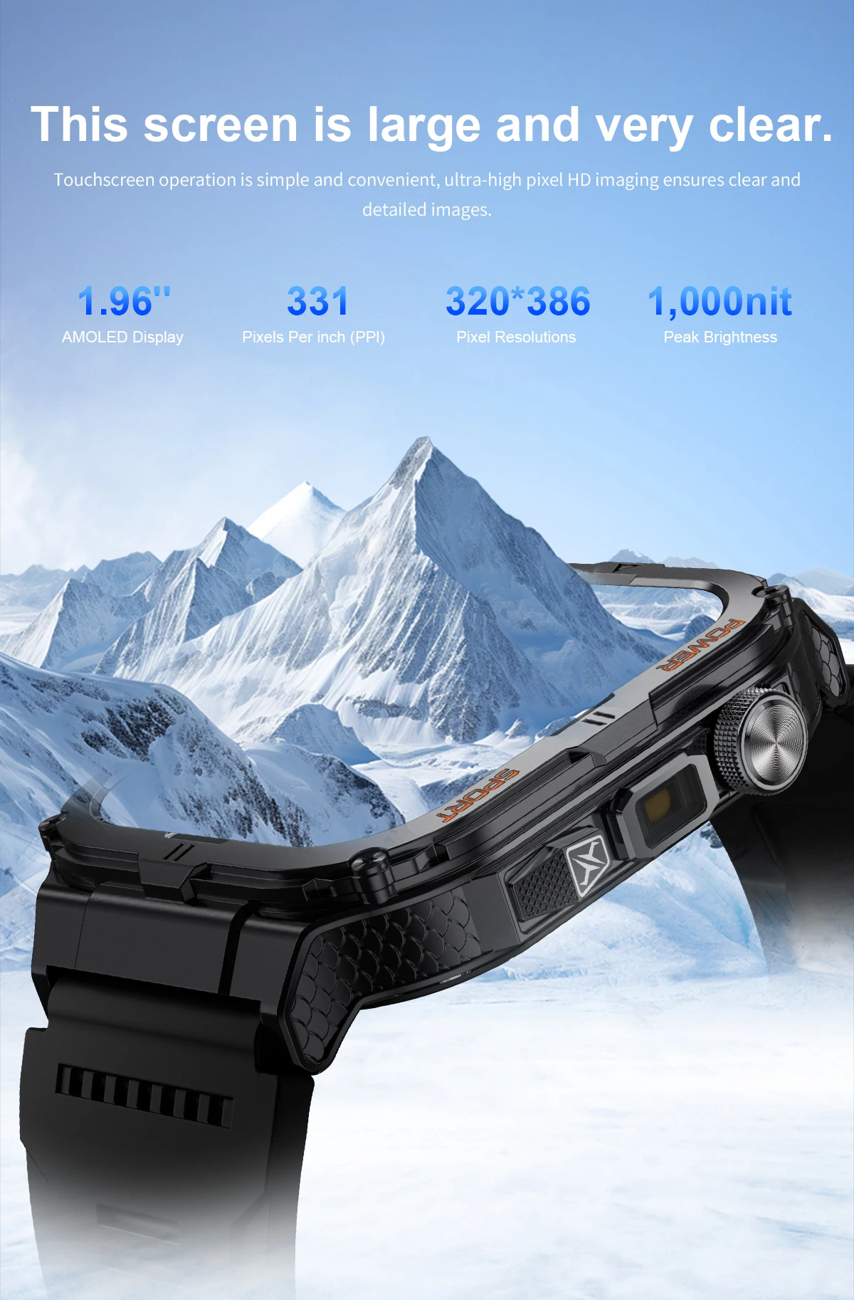 Montre intelligente militaire pour hommes, IP68, 5atm, sport de plein air, suivi de la condition physique, moniteur de santé, 1.96 pouces, appel BT, montre intelligente, traqueur GPS, 2025