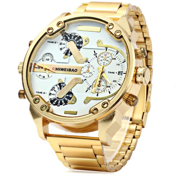 Montre de luxe en acier doré pour homme, montre à quartz pour homme, montres pour touristes, fuseau horaire, militaire, horloge décontractée – Image 3