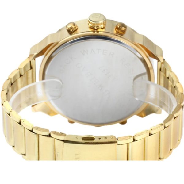 Montre de luxe en acier doré pour homme, montre à quartz pour homme, montres pour touristes, fuseau horaire, militaire, horloge décontractée – Image 5
