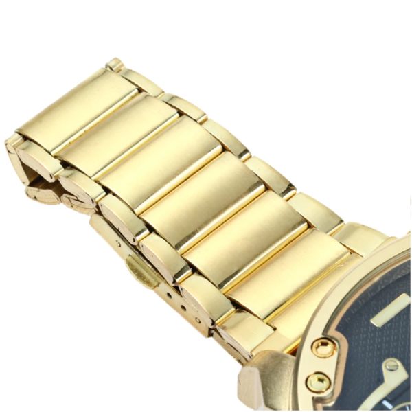 Montre de luxe en acier doré pour homme, montre à quartz pour homme, montres pour touristes, fuseau horaire, militaire, horloge décontractée – Image 4