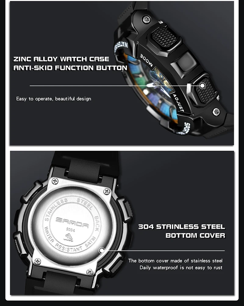 Sanda-Montre-bracelet numérique pour homme, style G, sport, étanche, choc militaire, haut de gamme, document magique, cool, luxe, 9004