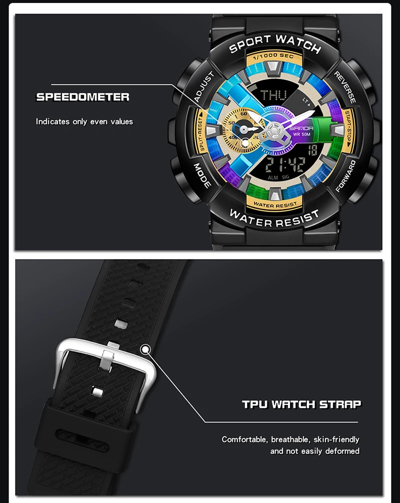 Sanda-Montre-bracelet numérique pour homme, style G, sport, étanche, choc militaire, haut de gamme, document magique, cool, luxe, 9004