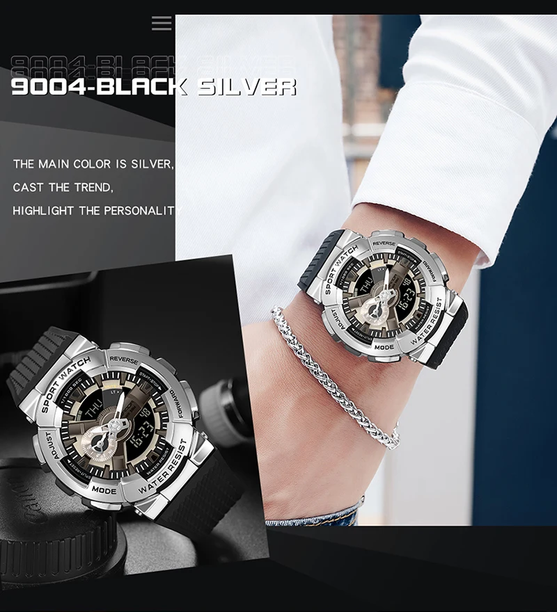 Sanda-Montre-bracelet numérique pour homme, style G, sport, étanche, choc militaire, haut de gamme, document magique, cool, luxe, 9004