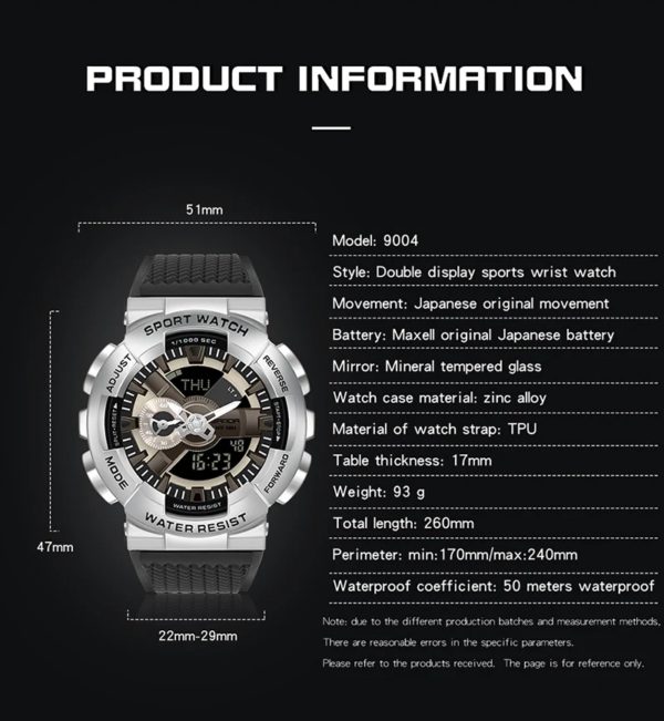 Sanda-Montre-bracelet numérique pour homme, style G, sport, étanche, choc militaire, haut de gamme, document magique, cool, luxe, 9004 – Image 3