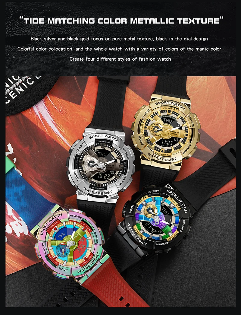 Sanda-Montre-bracelet numérique pour homme, style G, sport, étanche, choc militaire, haut de gamme, document magique, cool, luxe, 9004