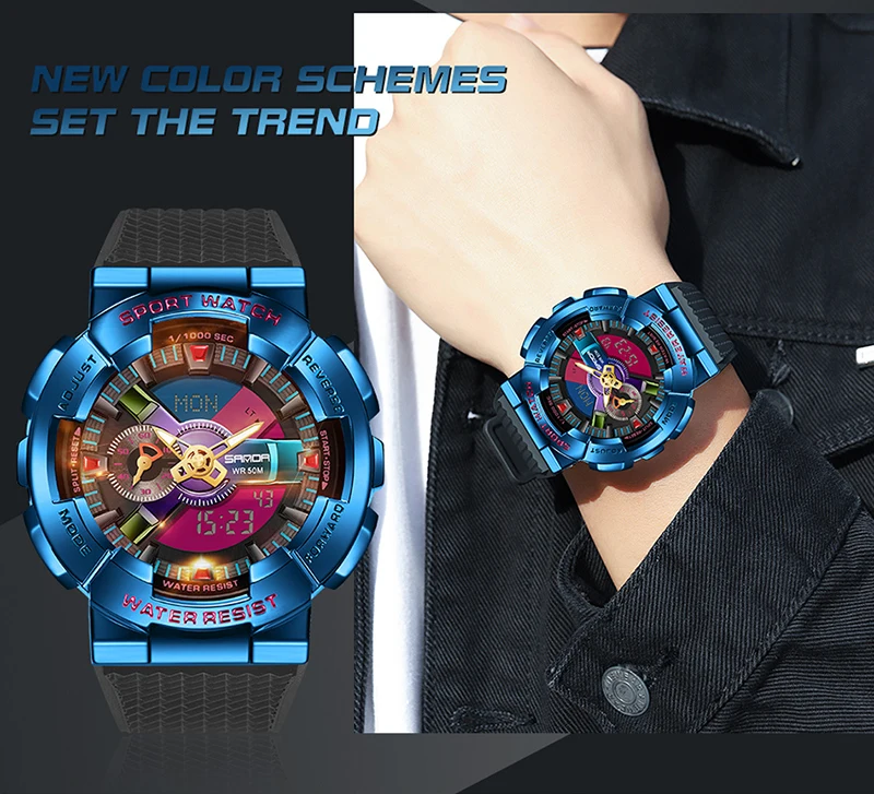 Sanda-Montre-bracelet numérique pour homme, style G, sport, étanche, choc militaire, haut de gamme, document magique, cool, luxe, 9004