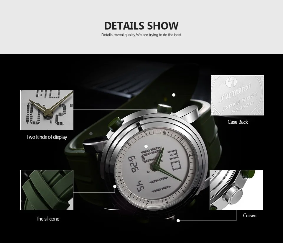 SINOBI-Montre Numérique de dehors pour Homme, Chronographe, Étanche, Noir, Militaire, Genève, Horloge à Quartz
