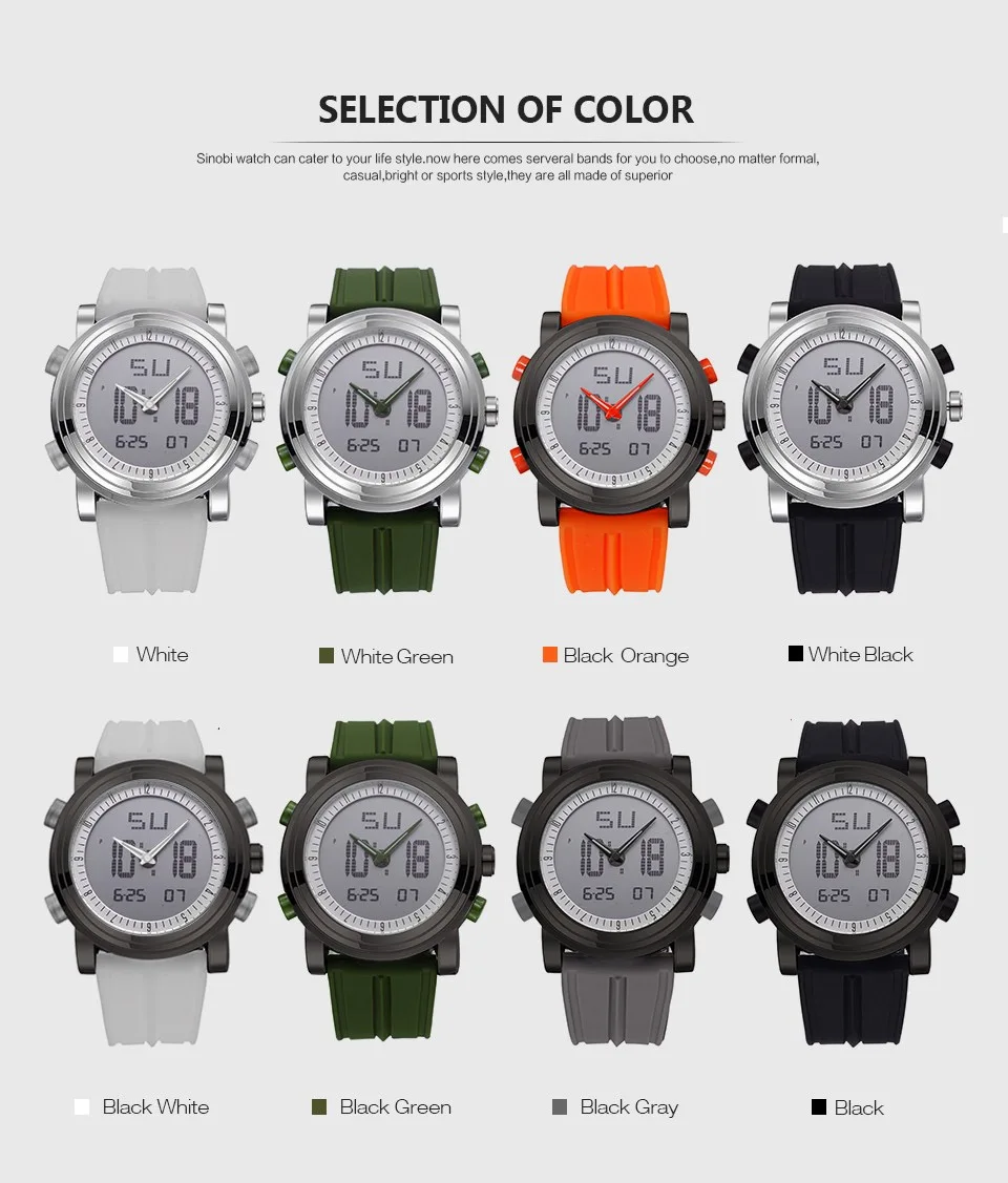 SINOBI-Montre Numérique de dehors pour Homme, Chronographe, Étanche, Noir, Militaire, Genève, Horloge à Quartz