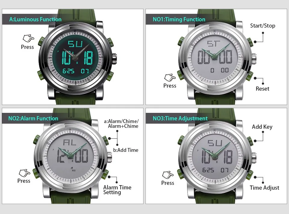 SINOBI-Montre Numérique de dehors pour Homme, Chronographe, Étanche, Noir, Militaire, Genève, Horloge à Quartz