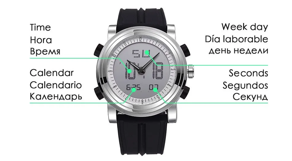 SINOBI-Montre Numérique de dehors pour Homme, Chronographe, Étanche, Noir, Militaire, Genève, Horloge à Quartz