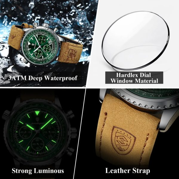 POEDAGAR-Montre à quartz de luxe pour homme, étanche, date Shoous, chronographe, montre-bracelet en cuir, sport militaire, montres pour homme – Image 4