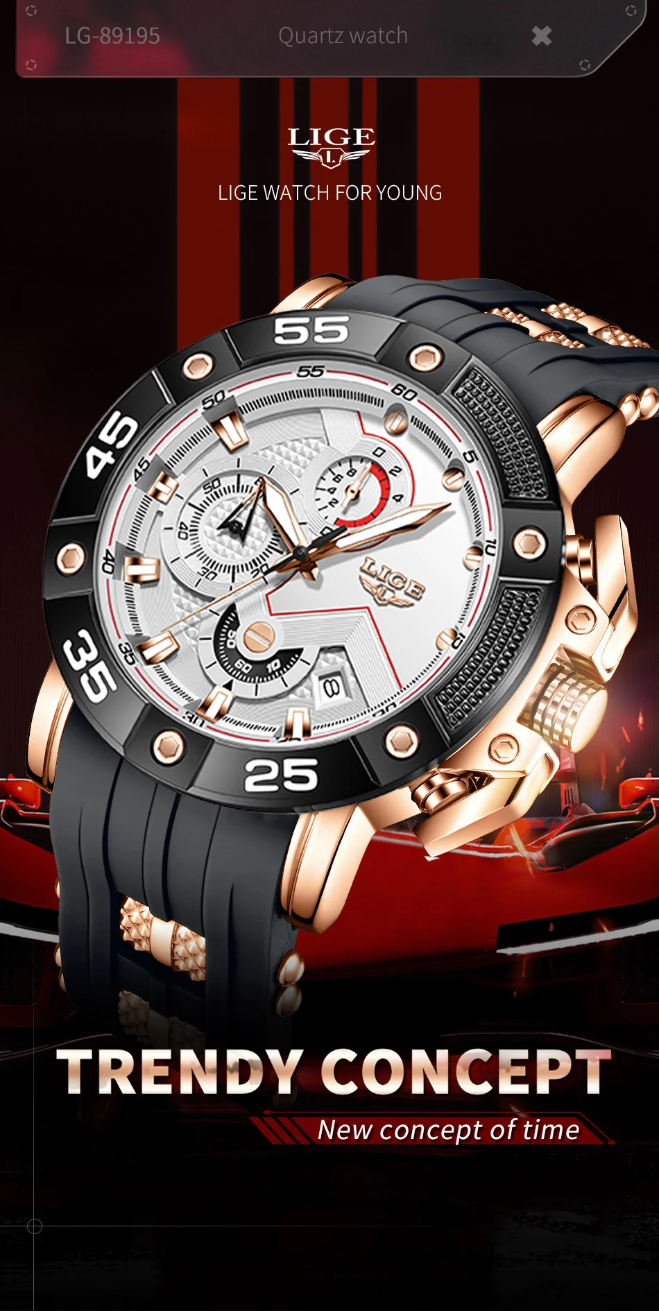 LIGE-Montre à quartz étanche avec bracelet en silicone pour homme, montres chronographes, mode militaire, sport, date, marque supérieure, luxe