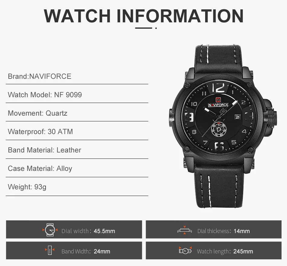 NAVIFORCE-Montre à Quartz pour Homme, Marque de Luxe, dehors Militaire, Date Analogique, Horloge, Bracelet en Cuir, Livraison Gratuite